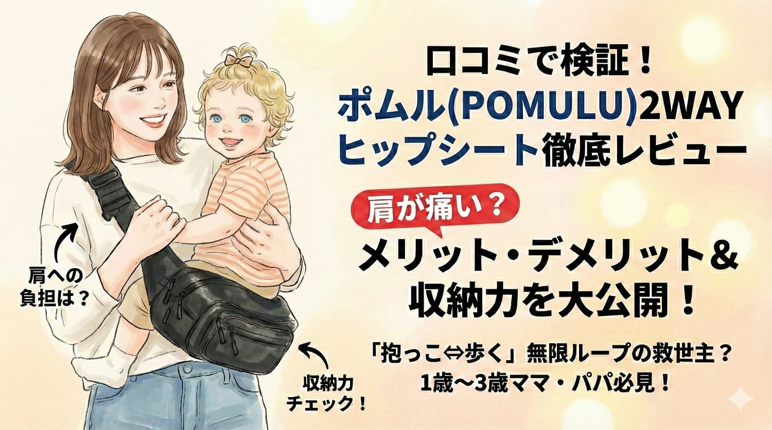 口コミで検証！ポムル(POMULU)2WAYヒップシートは肩が痛い？メリット・デメリットと収納力を徹底レビュー