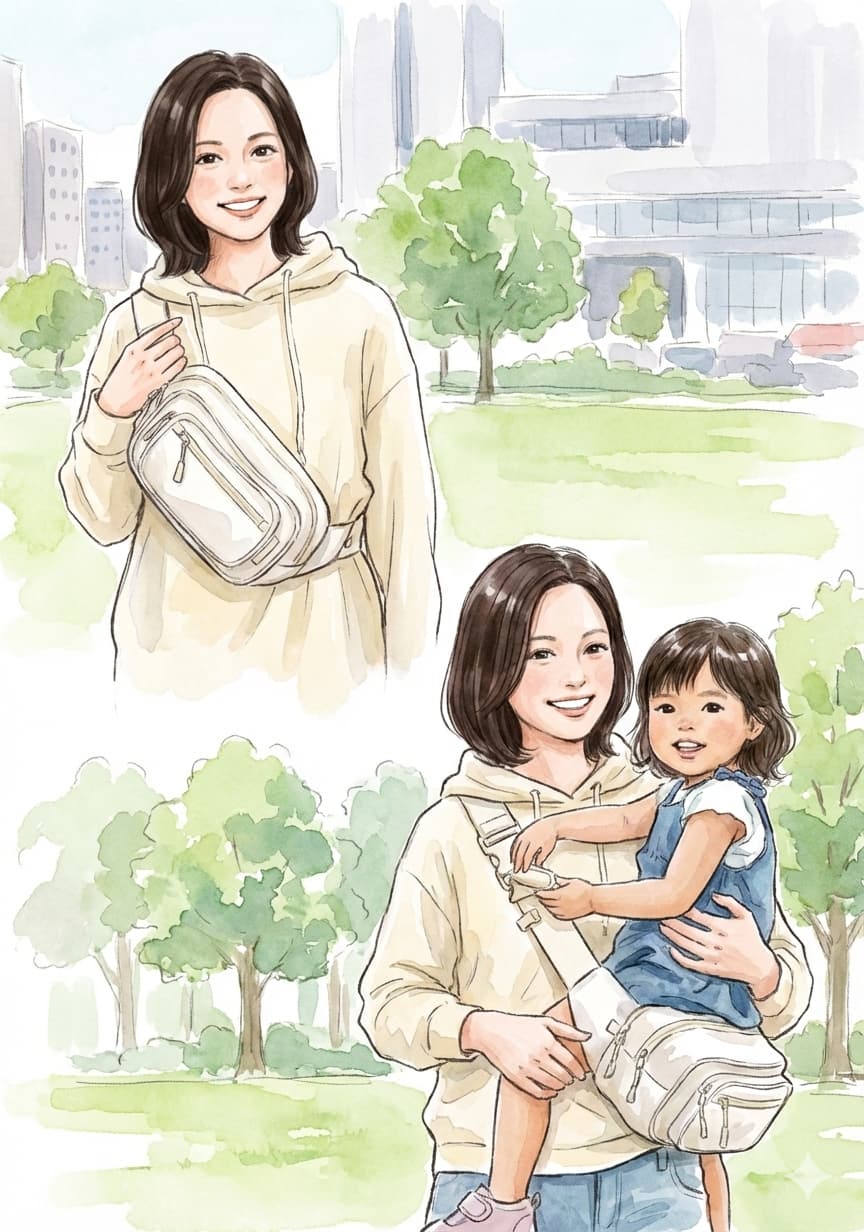 「抱っこ紐に見えない」おしゃれなデザイン　「ポムル（POMULU）2WAYヒップシート」