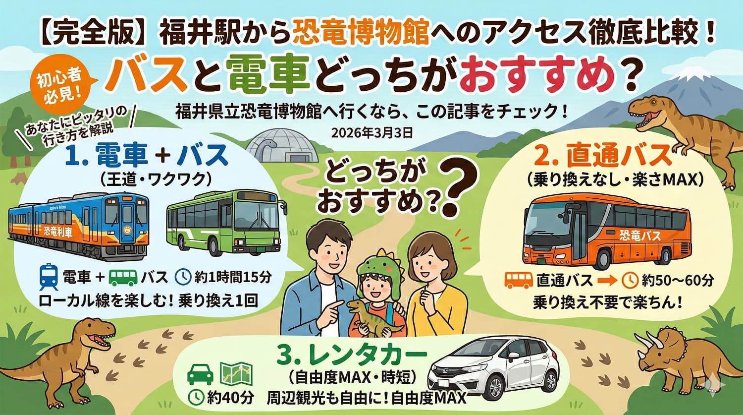 【完全版】福井駅から恐竜博物館へのアクセス徹底比較！バスと電車どっちがおすすめ？