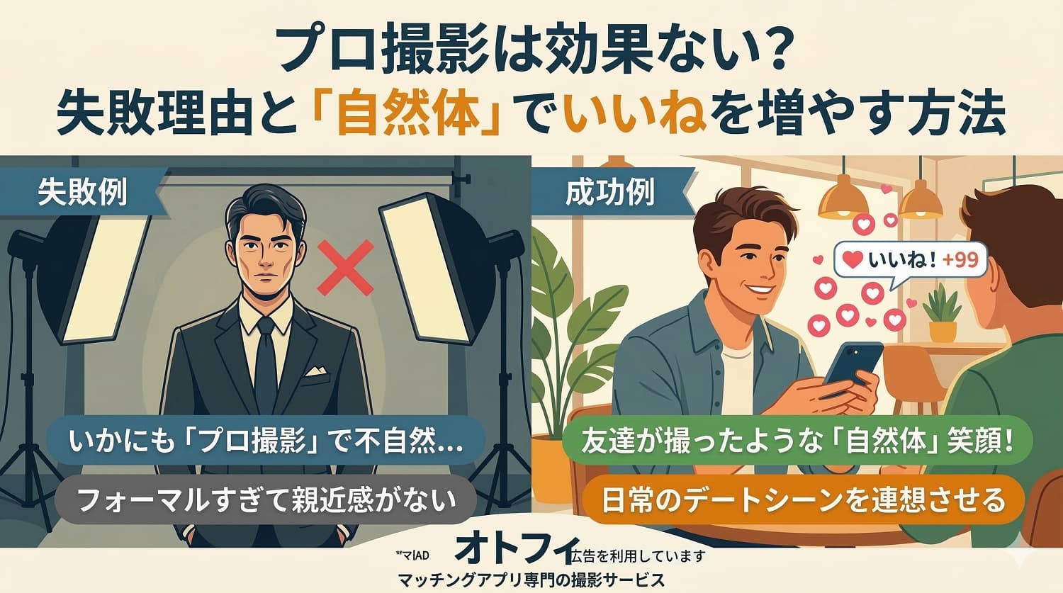 マッチングアプリの写真はプロに頼んでも効果ない？失敗する理由と「自然体」でいいねを増やす方法