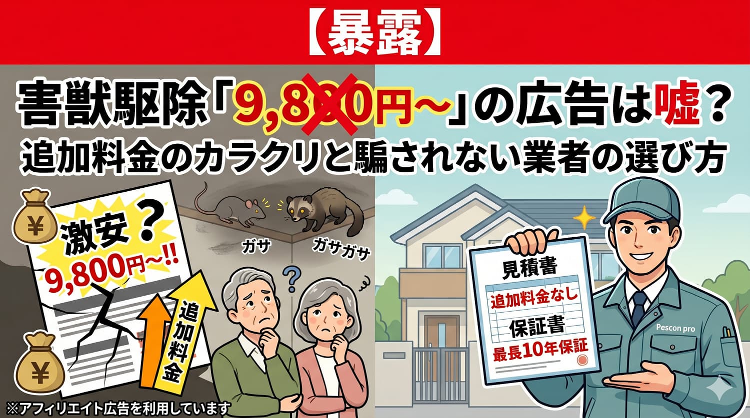 【暴露】害獣駆除「9,800円〜」の広告は嘘？追加料金のカラクリと騙されない業者の選び方