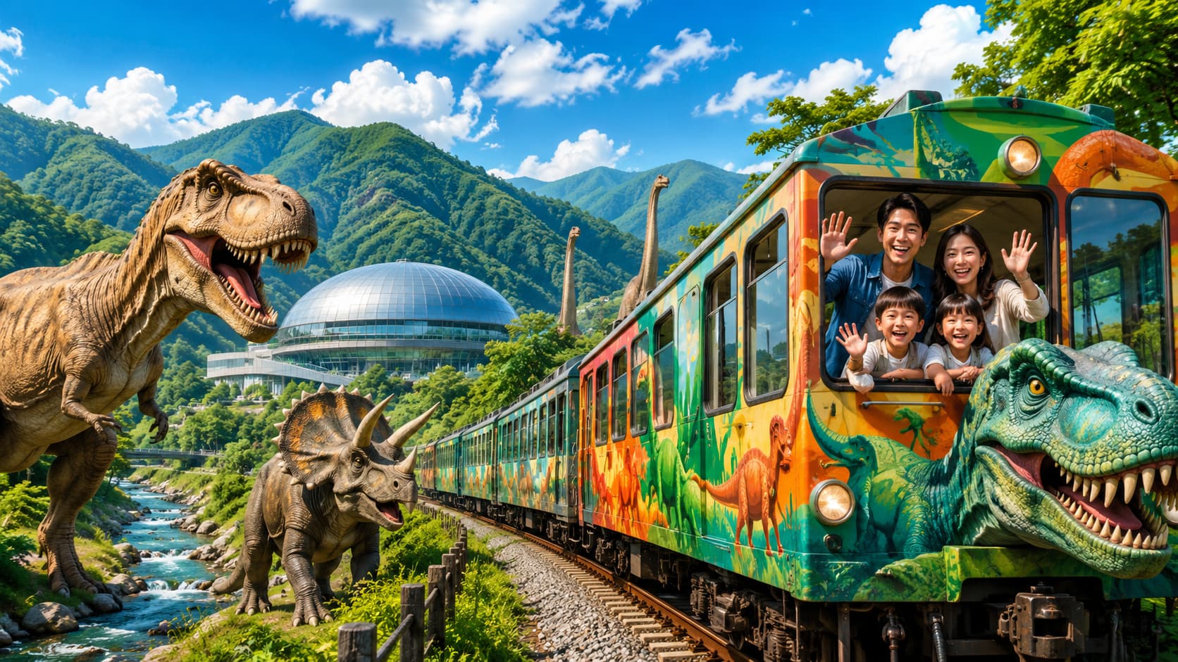 恐竜と列車の冒険ツアー