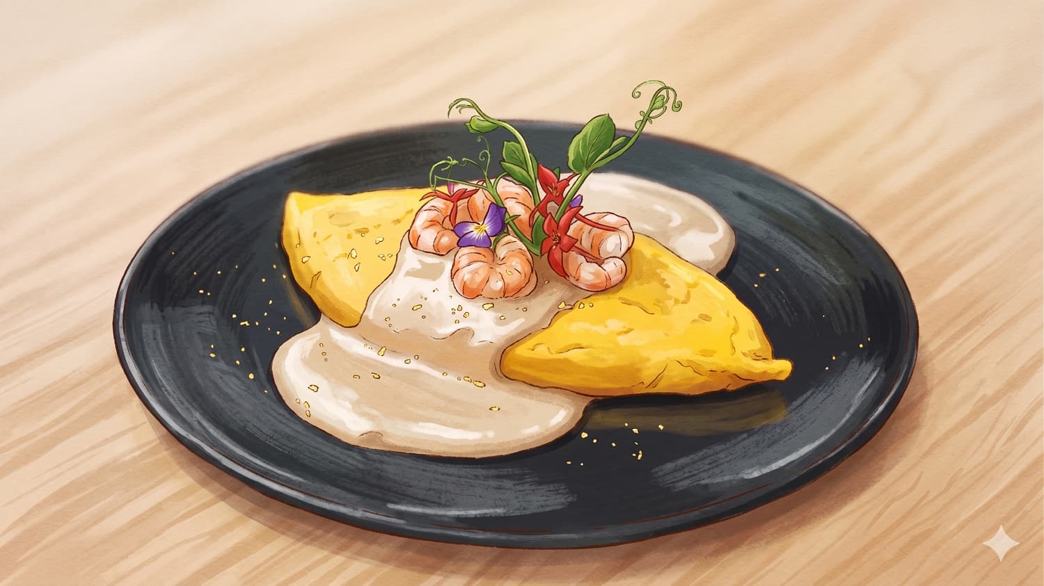 朝の彩りオムレツ(甘えびのクリームソース)